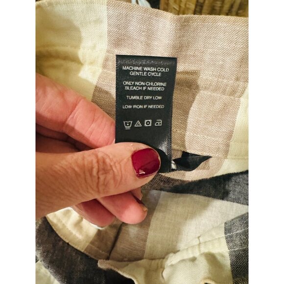 Ali Miles Plaid Linen-Cotton Shacket Jacket XL Black Cream Tan Artsy Lagenlook - Picture 8 of 10